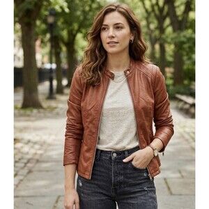 Express Chocolate brown faux Leather Jacket women’s size M